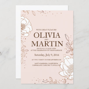 Hochzeitseinladung Peony Rose Gold-Prägung Einladung