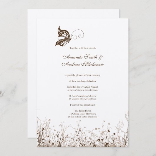 Hochzeitseinladung ~ Schmetterlingsgarten 5 Einladung (Vorne/Hinten)