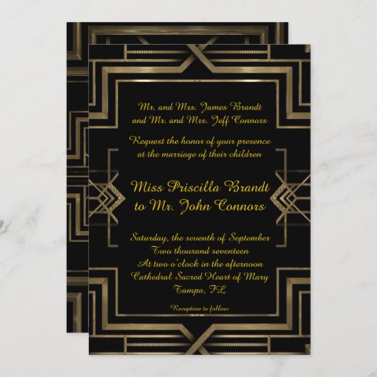 Hochzeitseinladung schwarz&gold,großartig Gatsby,S Einladung (Vorne/Hinten)