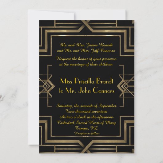 Hochzeitseinladung schwarz&gold,großartig Gatsby,S Einladung (Vorderseite)