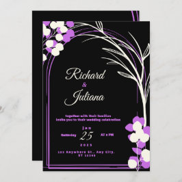 Hochzeitseinladung schwarz Hintergrund violette Bl Einladung