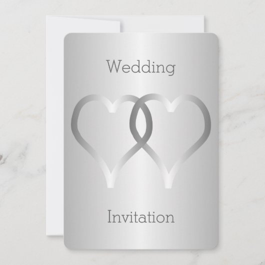 Hochzeitseinladung Silberherzen Einladung (Vorderseite)
