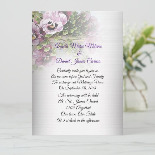 Hochzeitseinladung Stiefmütterchen floral Einladung (Stehend Vorderseite)