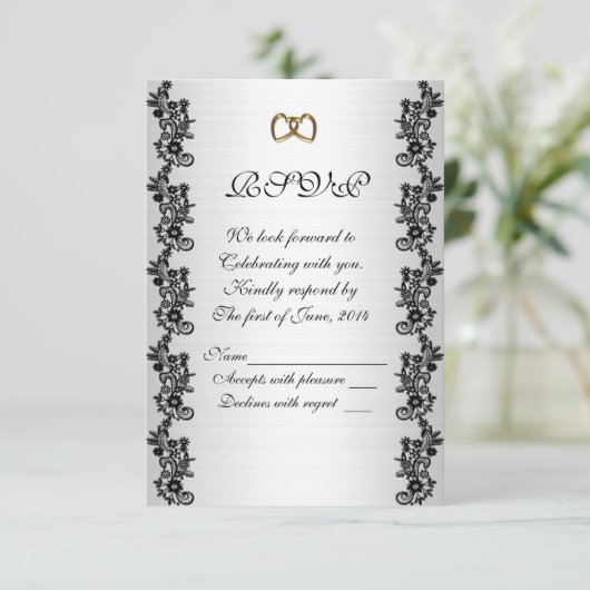 Hochzeitseinladung UAWG Satin-look schwarz appliqu Einladung (Stehend Vorderseite)