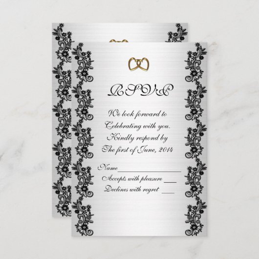 Hochzeitseinladung UAWG Satin-look schwarz appliqu Einladung (Vorne/Hinten)