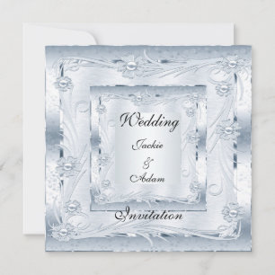 Hochzeitseinladung Verlobung Silber Blau Art Deco Einladung