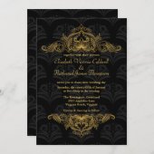 Hochzeitseinladung Vintager Goldfilet| schwarz Einladung (Vorne/Hinten)