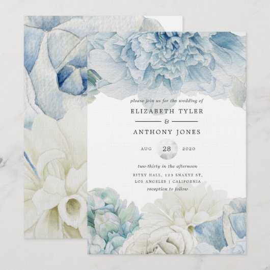 Hochzeitseinladung von Blue Peonies Einladung (Vorne/Hinten)
