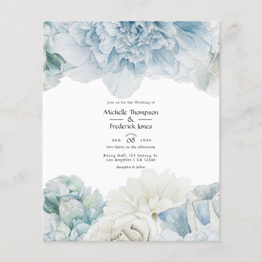 Hochzeitseinladung von Blue Peonies Flyer (Vorne)