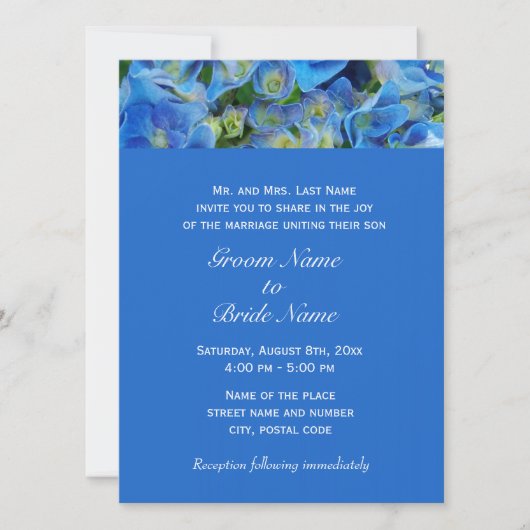 Hochzeitseinladung von Eltern des Bräutigams, blau Einladung (Vorderseite)