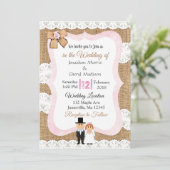 Hochzeitseinladung von Lace und Burlap Einladung (Stehend Vorderseite)