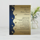 Hochzeitseinladung von Marine- und Gold-Wirbel Einladung (Stehend Vorderseite)