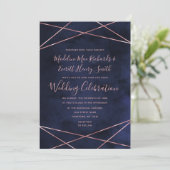 Hochzeitseinladung von Navy Blue & Rose Gold Geome Einladung (Stehend Vorderseite)
