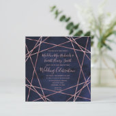 Hochzeitseinladung von Navy Blue & Rose Gold Geome Einladung (Stehend Vorderseite)