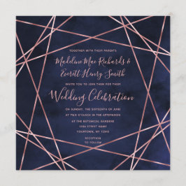 Hochzeitseinladung von Navy Blue & Rose Gold Geome Einladung