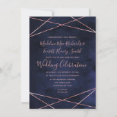 Hochzeitseinladung von Navy Blue & Rose Gold Geome Einladung (Vorderseite)