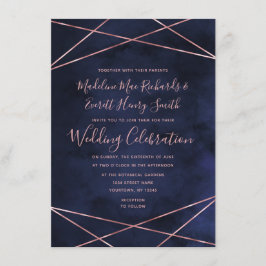 Hochzeitseinladung von Navy Blue & Rose Gold Geome Einladung