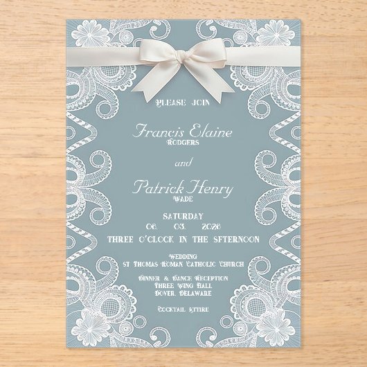 Hochzeitseinladung von Ribbon und Lace Frost Acryleinladungen (Vorderseite)