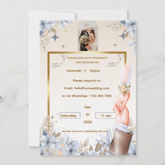 Hochzeitseinladung | Vorlage für Namen und Datum (Rückseite)