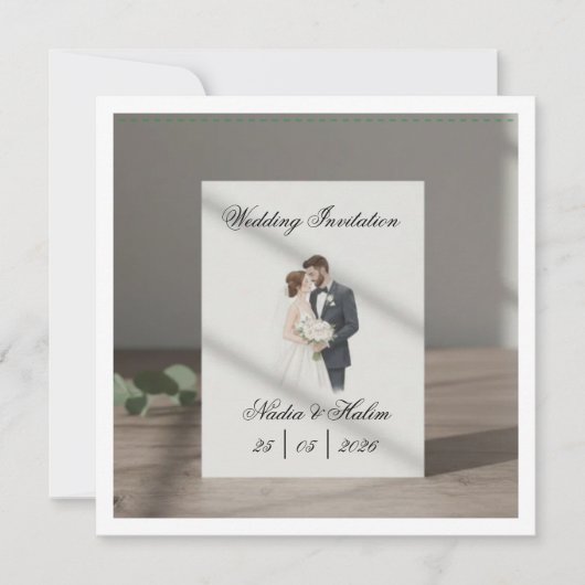 Hochzeitseinladung Vorlage mit romantischem Paar (Vorderseite)