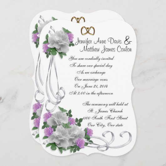Hochzeitseinladung Weiß und Lavendel Rose Einladung (Vorne/Hinten)