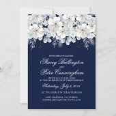 Hochzeitseinladung Weißer Blume Sakura blau Einladung (Vorderseite)