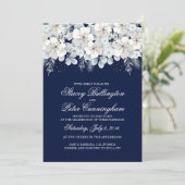 Hochzeitseinladung Weißer Blume Sakura blau Einladung (Stehend Vorderseite)