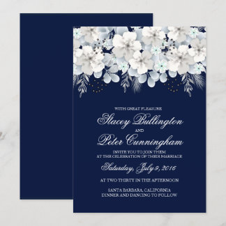 Hochzeitseinladung Weißer Blume Sakura blau Einladung