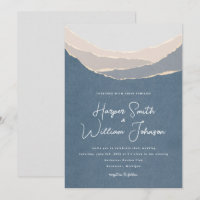 Hochzeitseinladung zu blauen zerrissenen Papieren