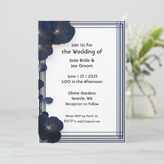 Hochzeitseinladung zur Minimalistischen blauen Blu Einladung (Stehend Vorderseite)