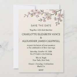 Hochzeitseinladung Zweig Kirschblüte Save the Date Einladung