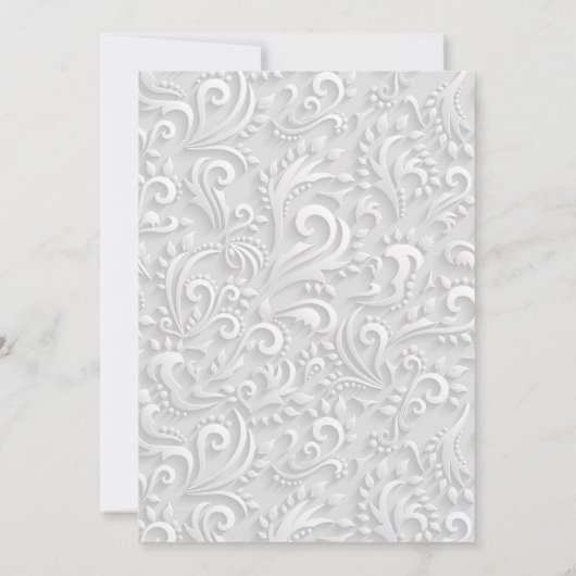 Hochzeitseinladungen | Elegantes, grau-weißes 3D-D Einladung (Rückseite)