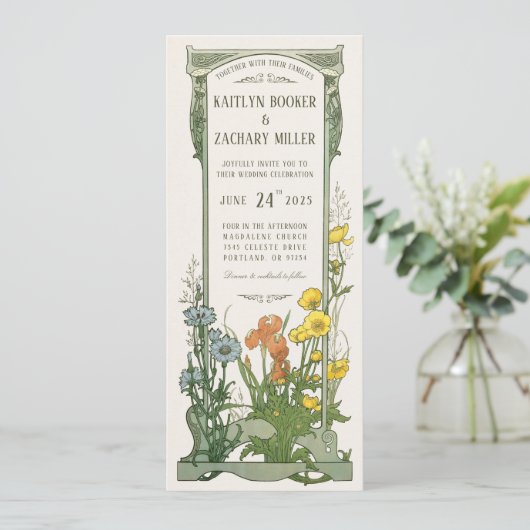 Hochzeitseinladungen | Floral Art Nouveau Einladung (Stehend Vorderseite)