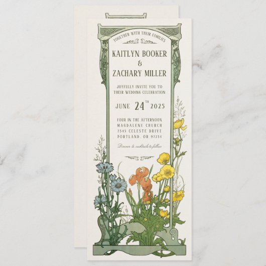 Hochzeitseinladungen | Floral Art Nouveau Einladung (Vorne/Hinten)