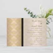 Hochzeitseinladungen für Gold- und Peach-Damaskus Einladung (Stehend Vorderseite)