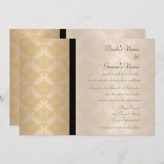 Hochzeitseinladungen für Gold- und Peach-Damaskus Einladung (Vorne/Hinten)