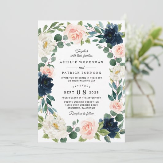 Hochzeitseinladungen für Hochzeiten von Navy und B Einladung (Stehend Vorderseite)