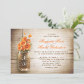 Hochzeitseinladungen für Mason Jar und Orange Blum Einladung (Stehend Vorderseite)
