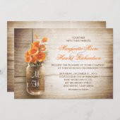 Hochzeitseinladungen für Mason Jar und Orange Blum Einladung (Vorne/Hinten)