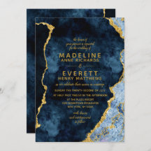 Hochzeitseinladungen für Navy Blue & Gold Foil Aga