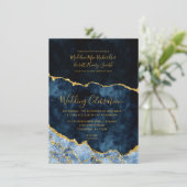 Hochzeitseinladungen für Navy Blue & Gold Foil Aga Save The Date (Stehend Vorderseite)