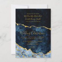 Hochzeitseinladungen für Navy Blue & Gold Foil Aga