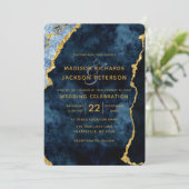 Hochzeitseinladungen für Navy Blue Gold Foil Einladung (Stehend Vorderseite)