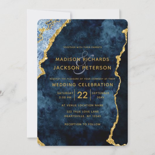 Hochzeitseinladungen für Navy Blue Gold Foil Einladung (Vorderseite)