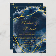 Hochzeitseinladungen für Navy Blue Watercolor Gold