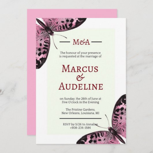 Hochzeitseinladungen für Schmetterlinge, Einladung (Vorne/Hinten)