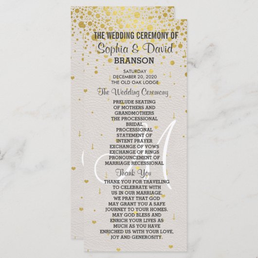 Hochzeitseinladungen | Gold Confetti Custom Progra Programm (Vorne/Hinten)