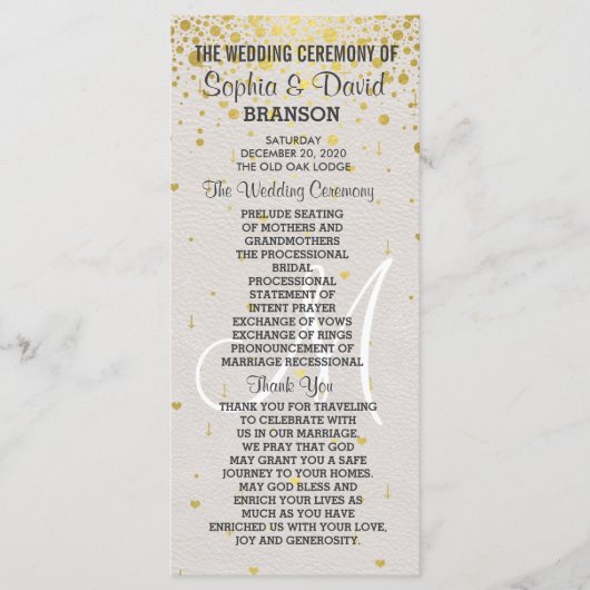 Hochzeitseinladungen | Gold Confetti Custom Progra Programm (Vorderseite)