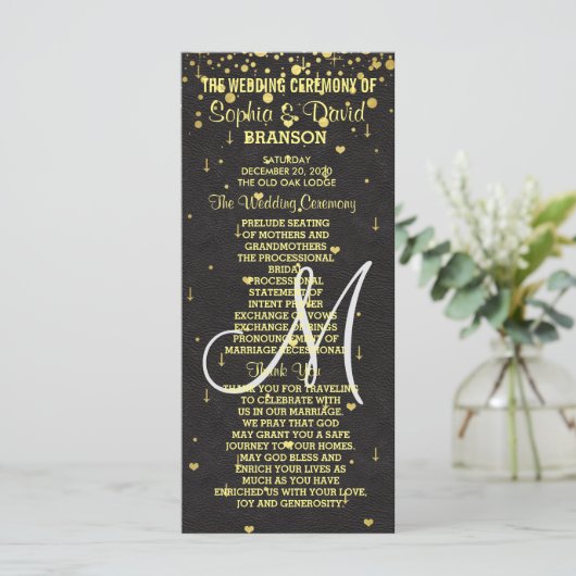 Hochzeitseinladungen | Gold Confetti Custom Progra Programm (Stehend Vorderseite)