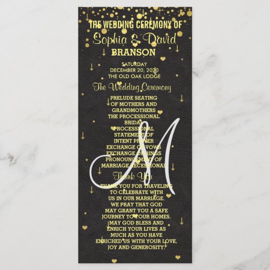 Hochzeitseinladungen | Gold Confetti Custom Progra Programm (Vorderseite)